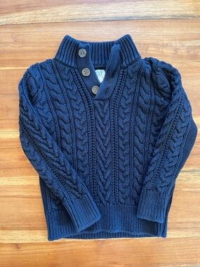 GAP Navy Cable-Knit Button Mock-Neck Sweater